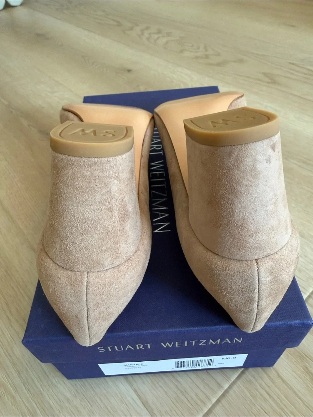 Stuart Weitzman Marymid Blush Suede Round-Toe Pumps